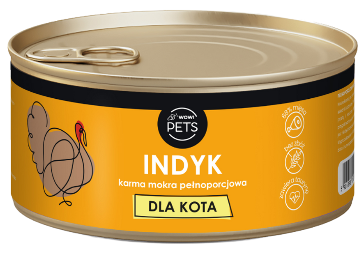 WOW!Pets Karma mokra Bez Zbóż dla KOTÓW INDYK Wątróbka 88% mięsa 300 g