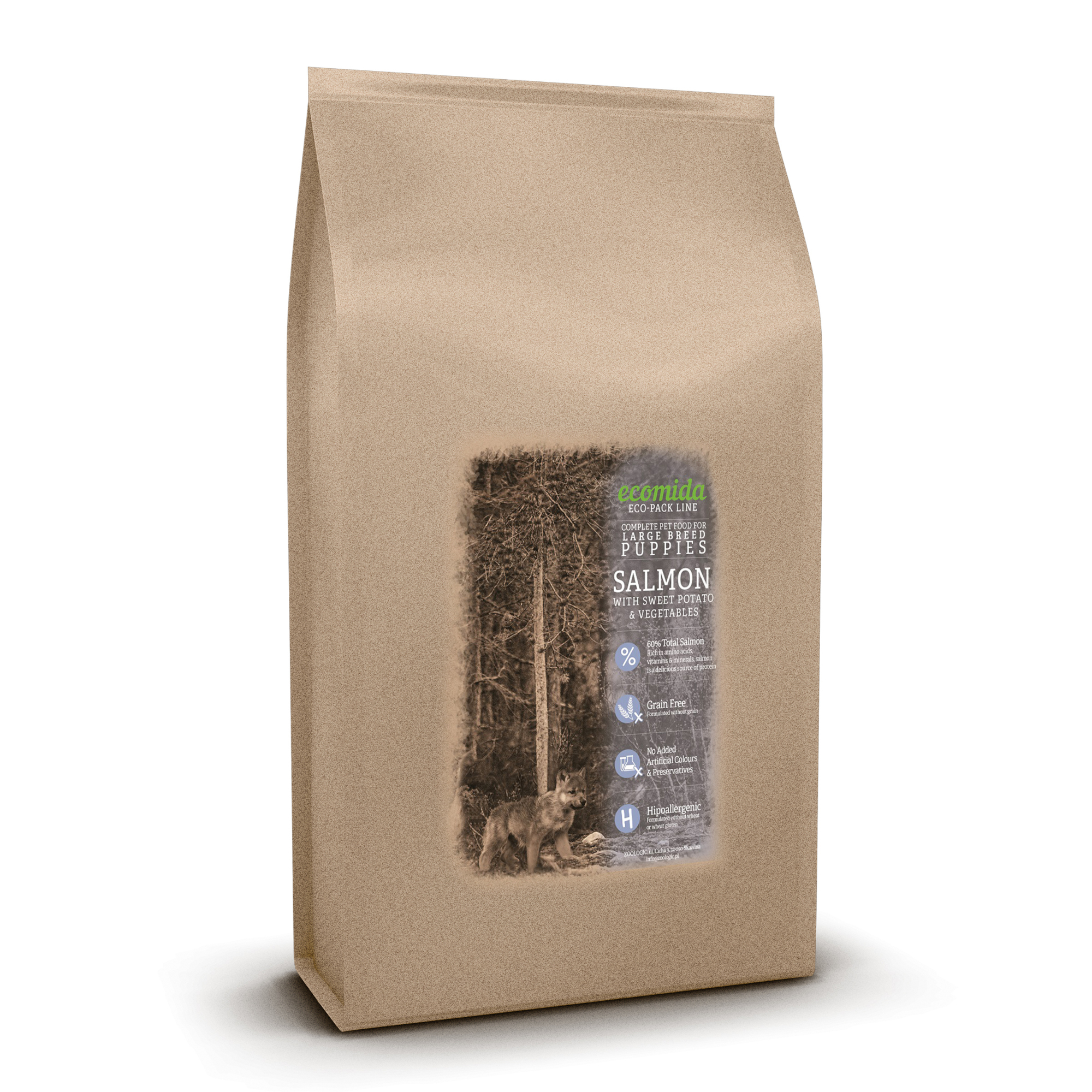 Ecomida Bez Zbóż Hypoallergiczna Monobiałko Łosoś 15 kg Szczeniak Rasa Duża