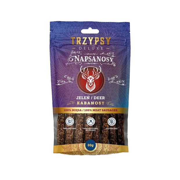 Naturalny Przysmak dla Psa Kabanosy Trzypsy Napsanosy 100% JELEŃ 80G