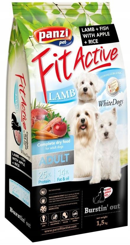 Fit Active Dog White Dogs Hypoallergenic Lamb&Fish psy ras białych 1,5 kg