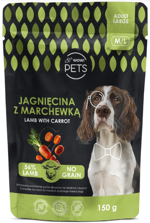 WOW!Pets Bez zbóż, Monobiałkowa Jagnięcina 150g Trenerki Pies rasa M/L