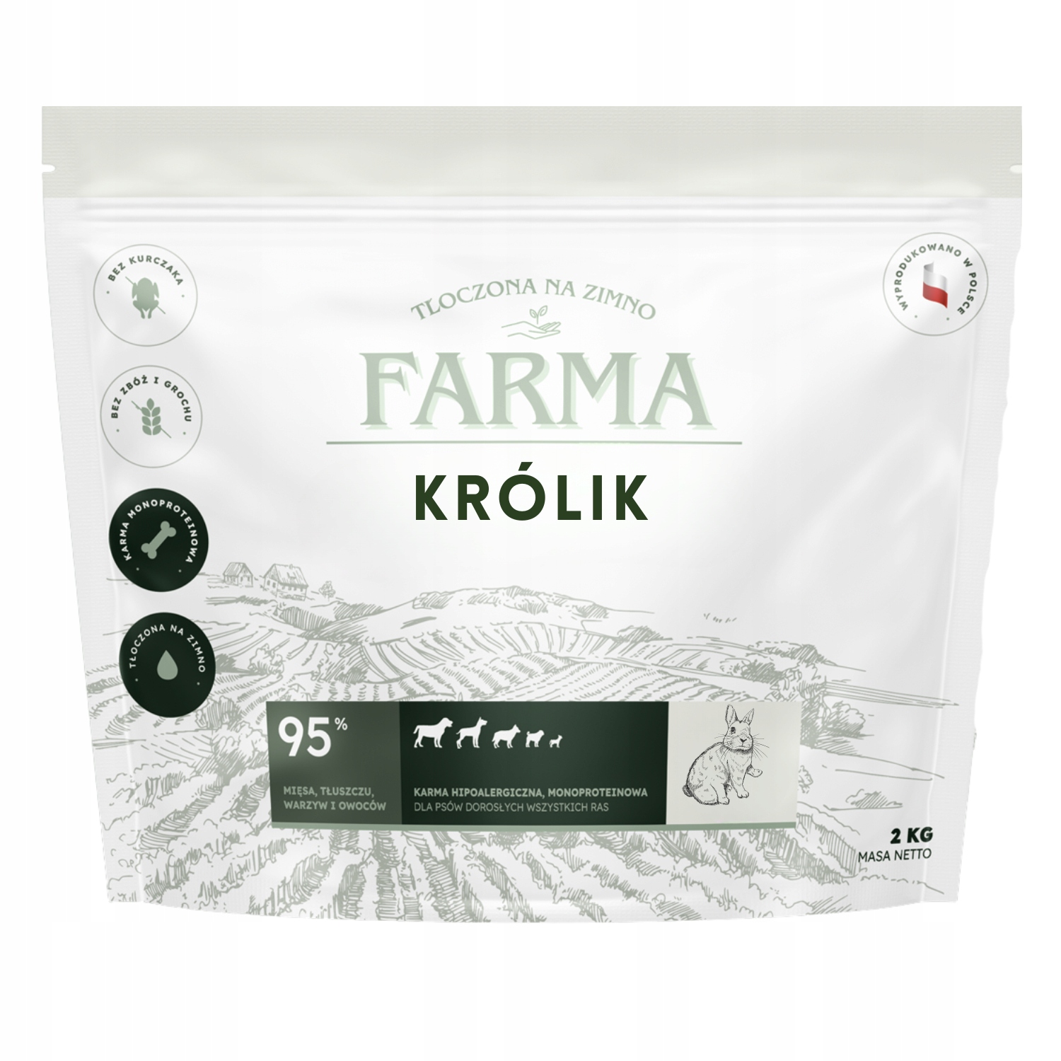 Farma Karma dla Psa Tłoczona na zimno Hipoalergiczna Królik 2kg