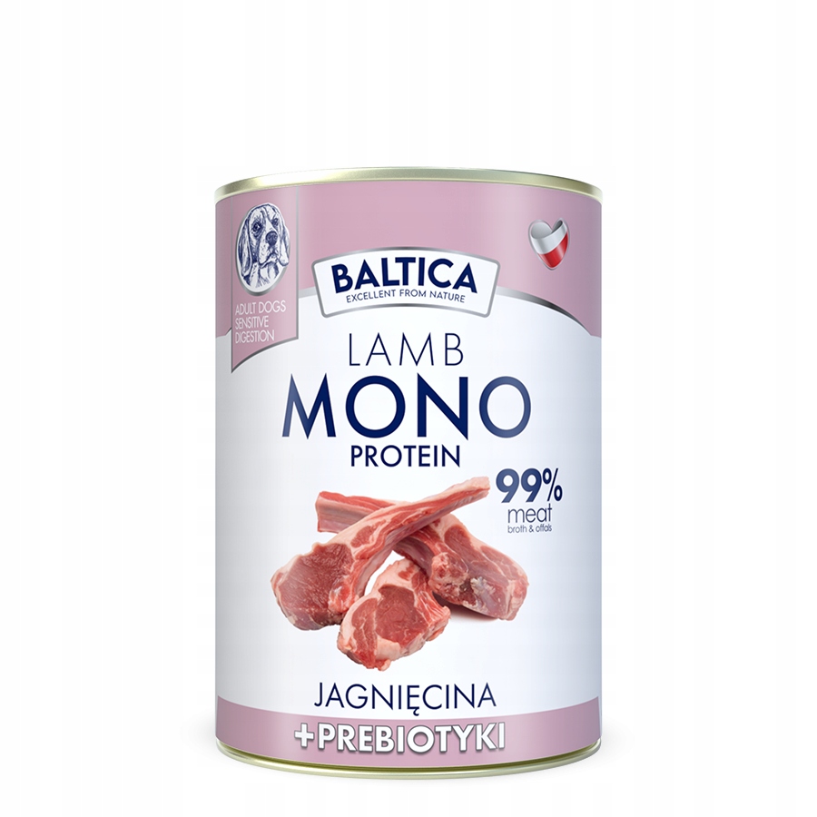 Baltica Monoprotein Jagnięcina z Prebiotykami dla psa Puszka 400g