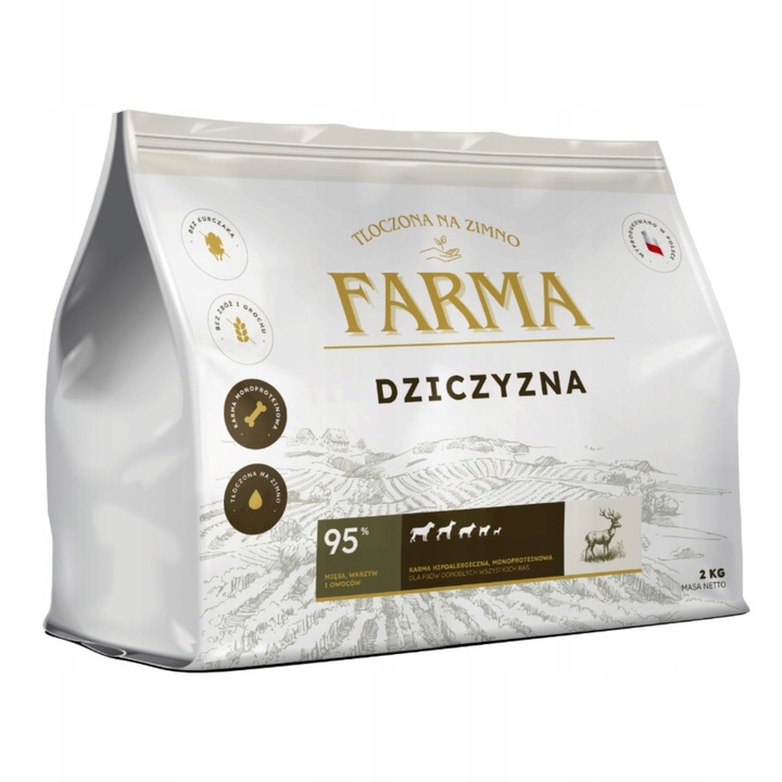 Farma Dziczyzna karma Hipoalergiczna dla psa Tłoczona na Zimno 2 kg