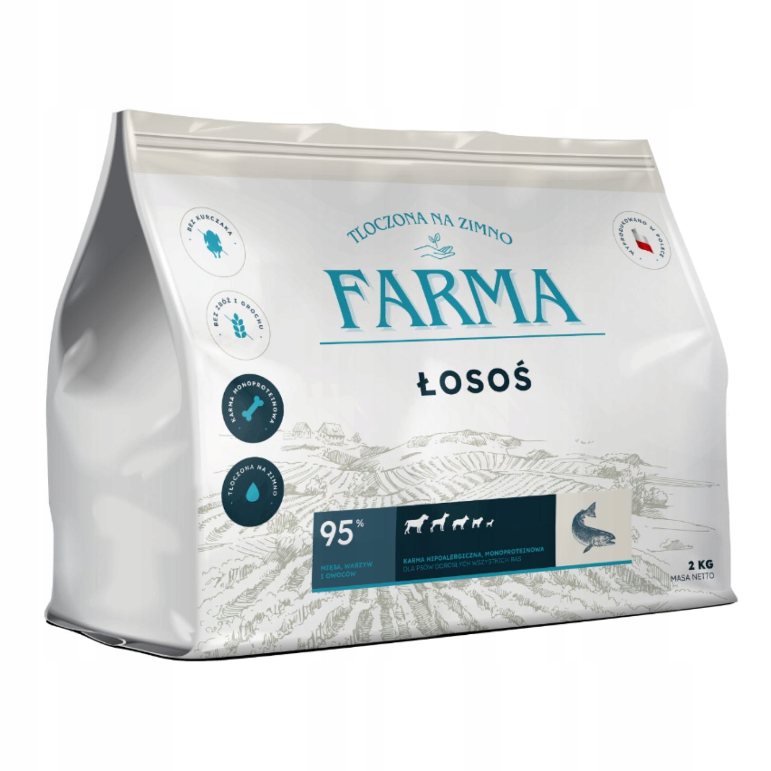 Farma Łosoś karma Hipoalergiczna dla psa Tłoczona na Zimno 2 kg