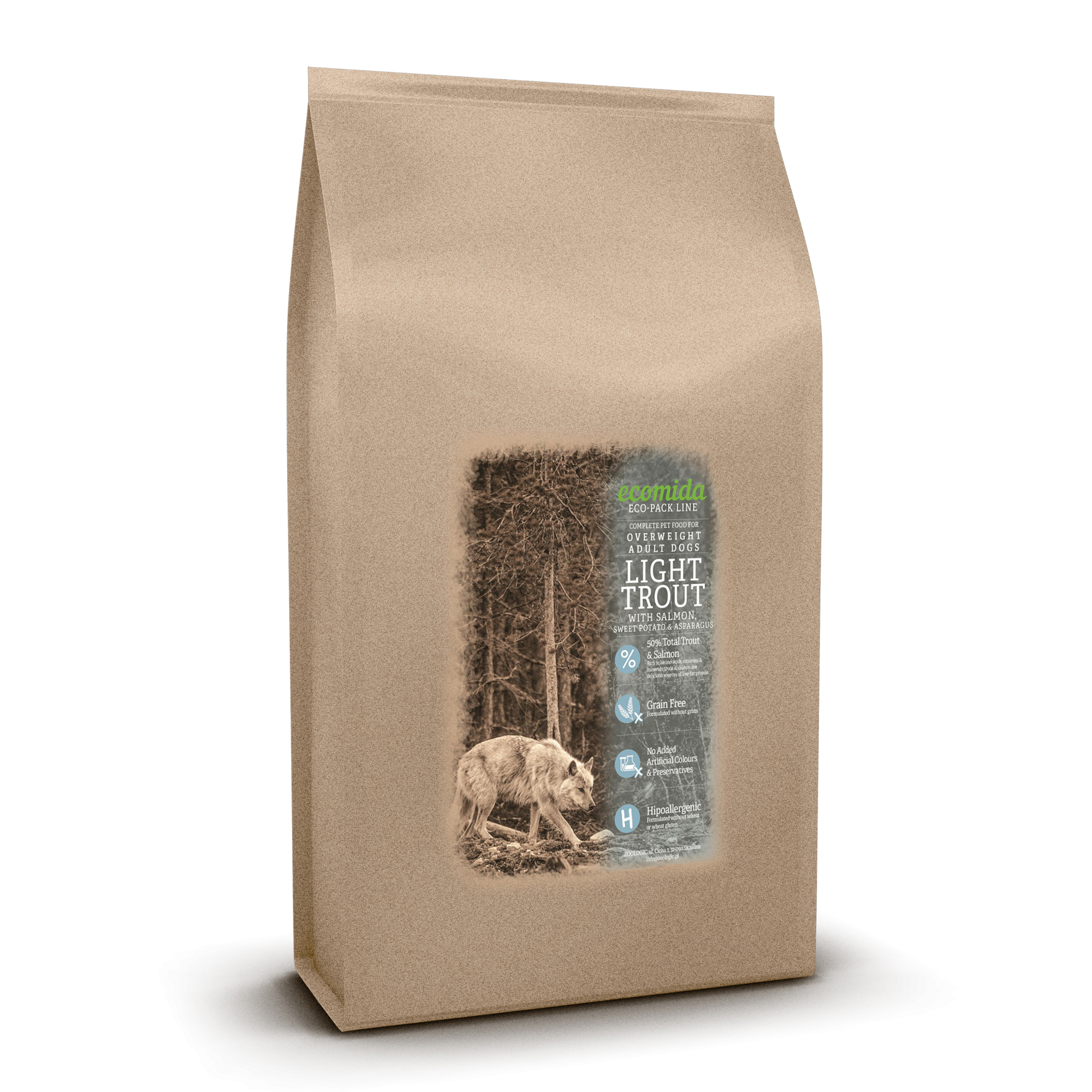 Ecomida- Monob. Hypo. Bez zbóż Light/Senior Pstrąg, Łosoś 6kg pies nadwaga