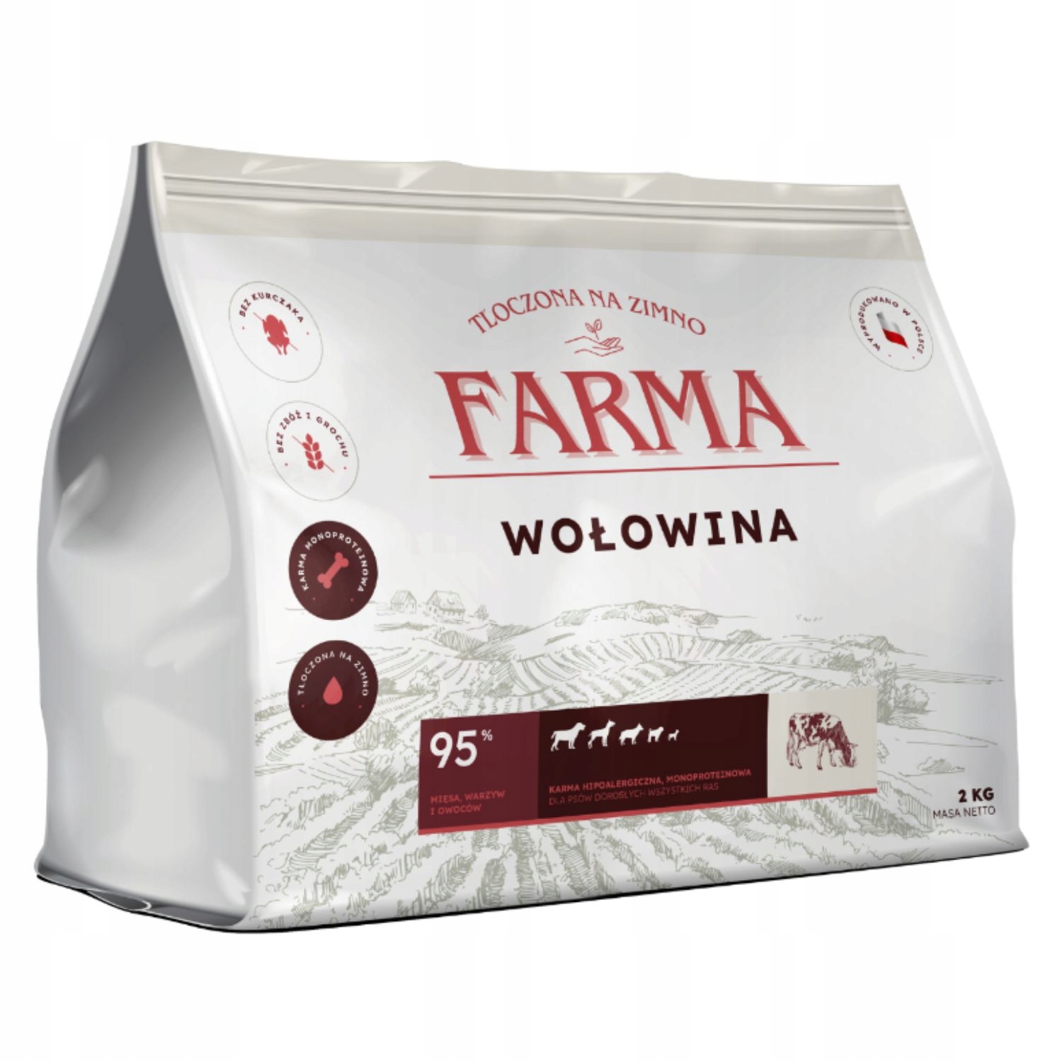 Farma Wołowina karma Hipoalergiczna dla psa Tłoczona na Zimno 2 kg