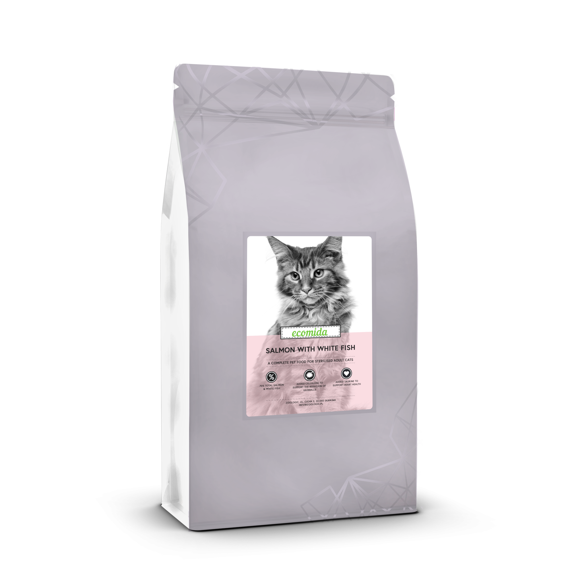 Ecomida Bez Zbóż Łosoś Biała Ryba 1,5 kg Kot dorosły, Sterylizowany, Senior