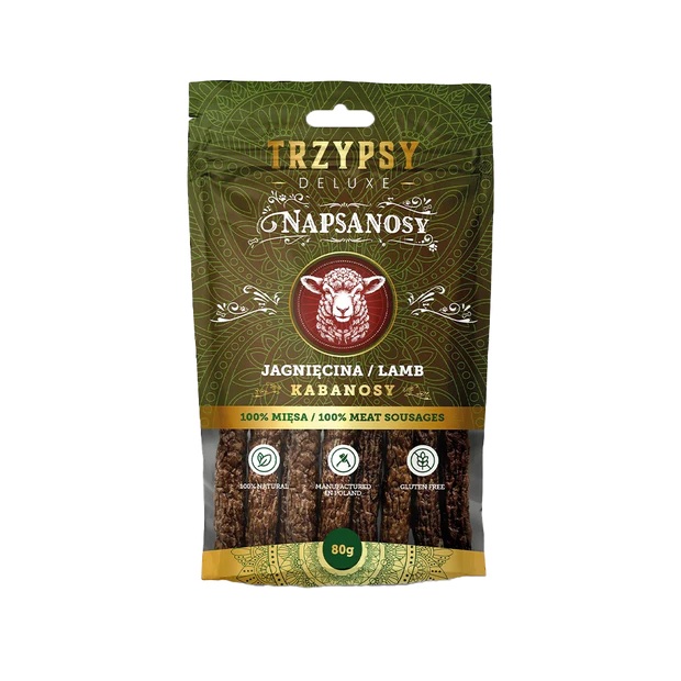 Naturalny Przysmak dla Psa Kabanosy Trzypsy Napsanosy 100% JAGNIĘCINA 80G