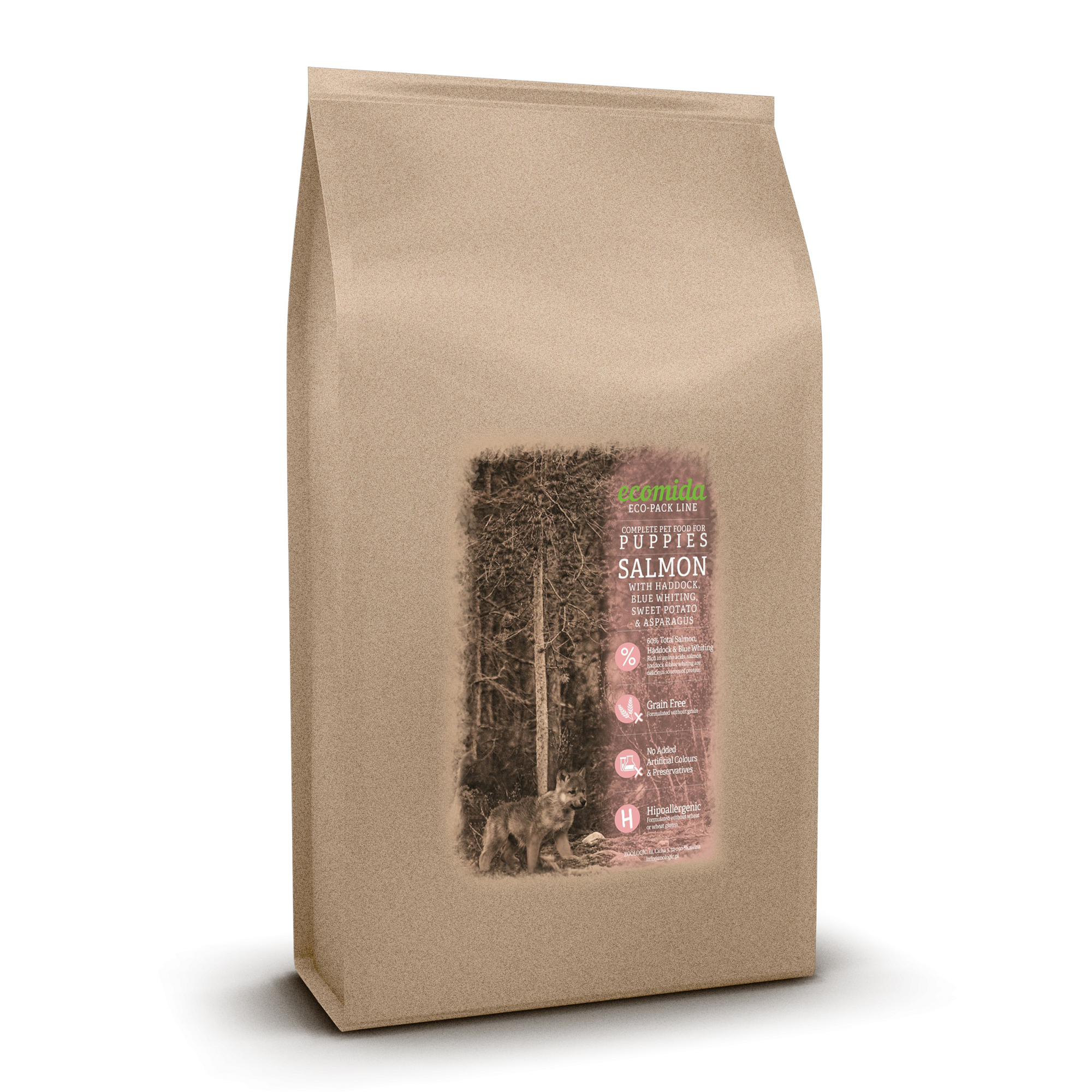 Ecomida -Monob. Hypo. Bez zbóż Łosoś 15 kg -szczenięta