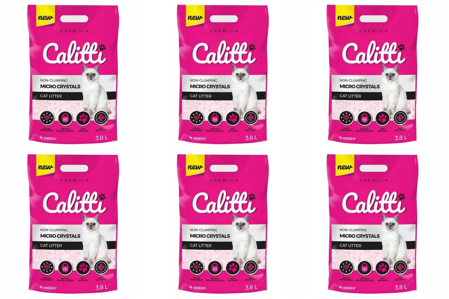 Calitti MICRO Crystals Silkonowy Żwirek 6 x 3,8l do kocich kuwet, drobny