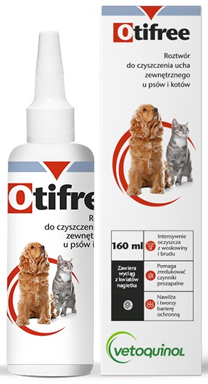 Otifree 160 ml Płyn do czyszczenia kanałów usznych psów i kotów