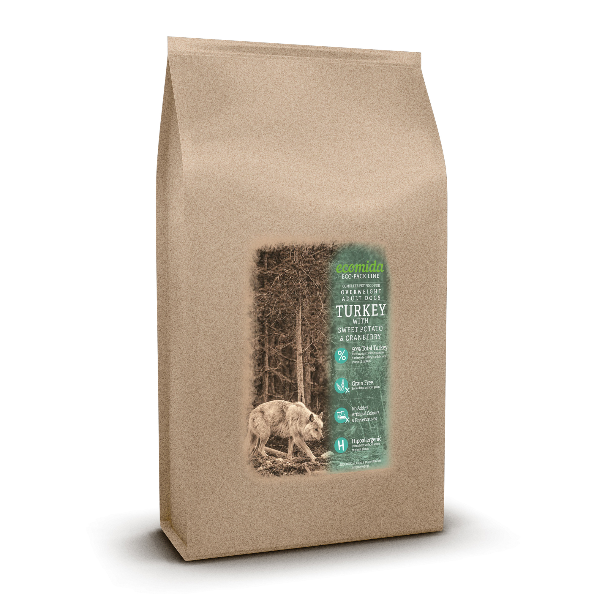 Ecomida Bez Zbóż Monobiałko Indyk 6 kg Hipoalergiczna Pies Senior, Nadwaga