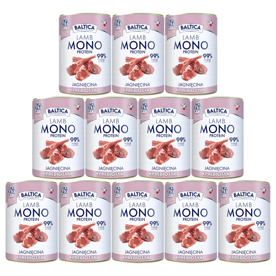 Baltica Monoprotein Jagnięcina z Prebiotykami dla psa Puszka 12 x 400g