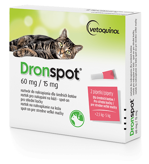Dronspot 60 mg/15 mg roztwór do nakrapiania dla średnich kotów Odrobaczenie