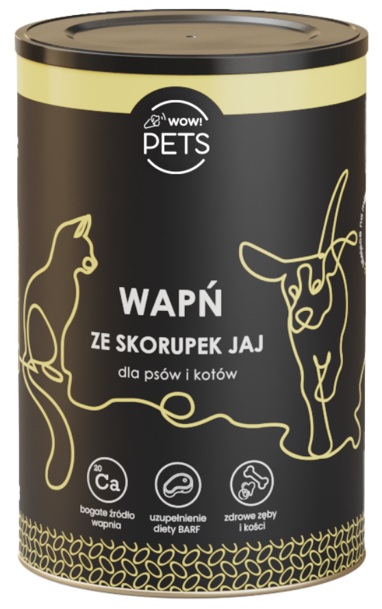 WOW!Pets WAPŃ sproszkowane skorupy jaj,  suplement diety dla PSA, KOTA 800g