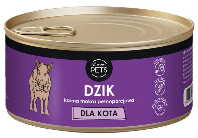 WOW!Pets Karma mokra Bez Zbóż dla KOTÓW DZIK Wątroba Wołowa 88% mięsa 300 g