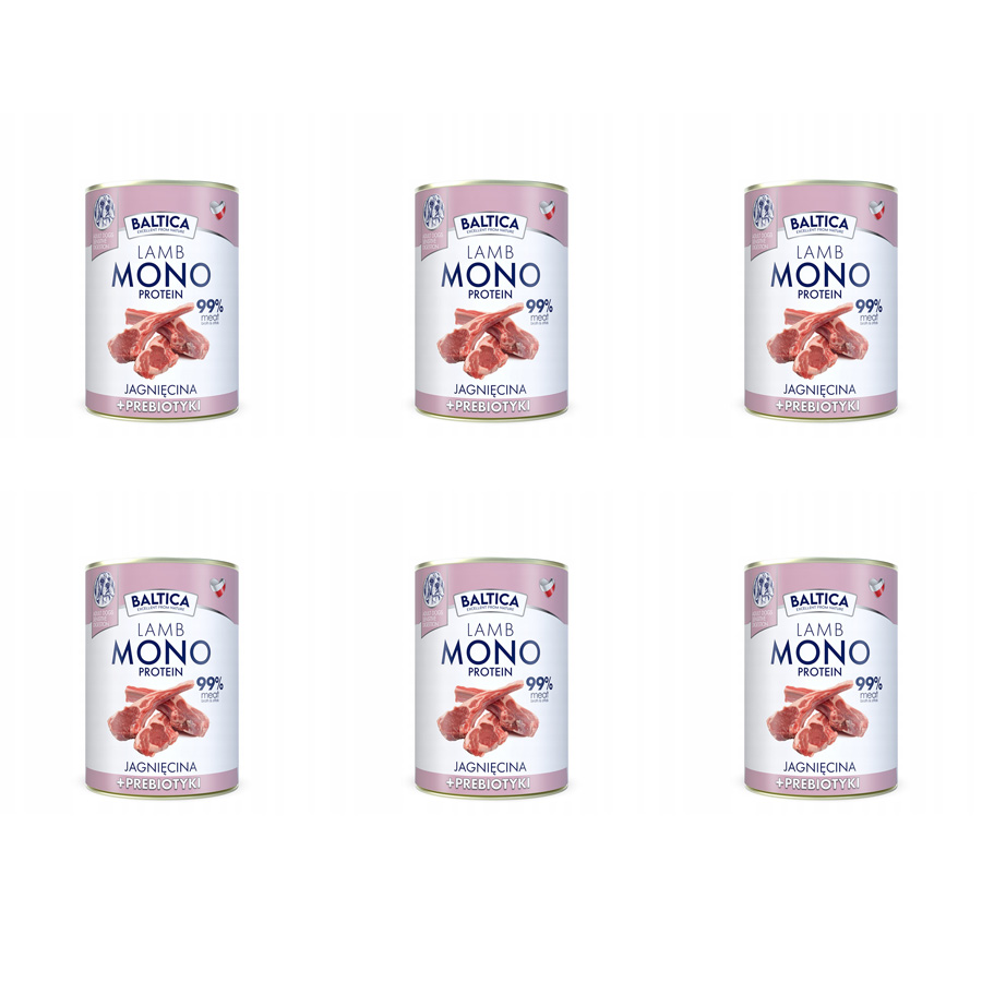 Baltica Monoprotein Jagnięcina z Prebiotykami dla psa Puszka 6 x 400g