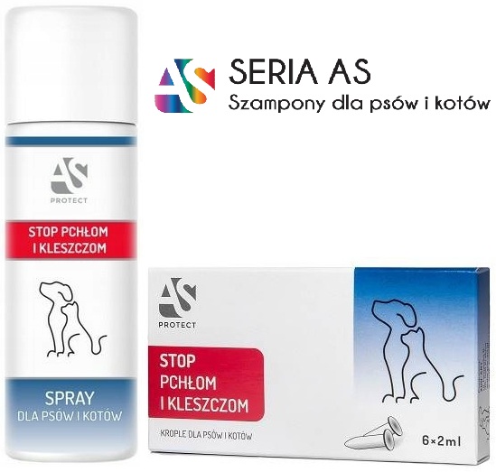 AS Protect Krople 6 × 2 ml + Spray 200 ml na pchły i kleszcze, Ziołowe