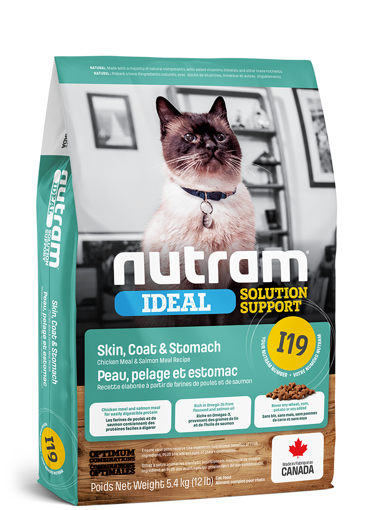 NUTRAM Cat I19 Skin Coat Stomach 5.4kg Wrażliwe koty dorosłe Łosoś Kurczak