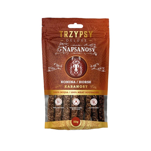 Naturalny Przysmak dla Psa Kabanosy Trzypsy Napsanosy 100% KONINA 80G
