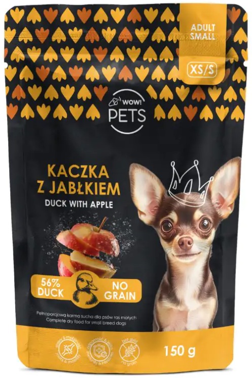 WOW!Pets Bez zbóż, Monobiałkowa Kaczka 150g Trenerki Pies dorosły rasa XS/S